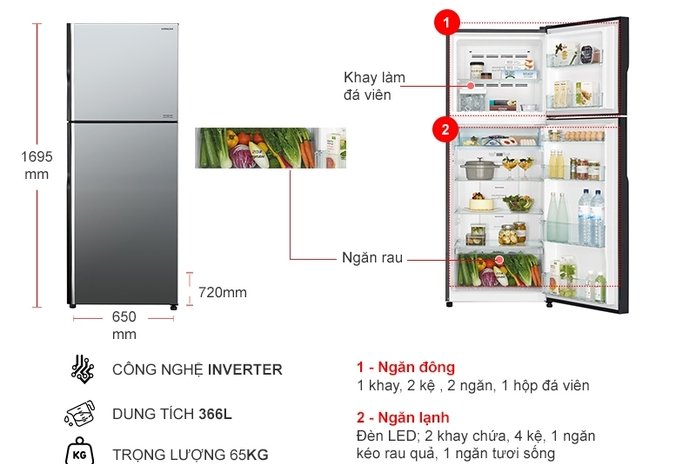 Tủ lạnh Hitachi Inverter 366 lít R-FVX480PGV9 (MIR)
