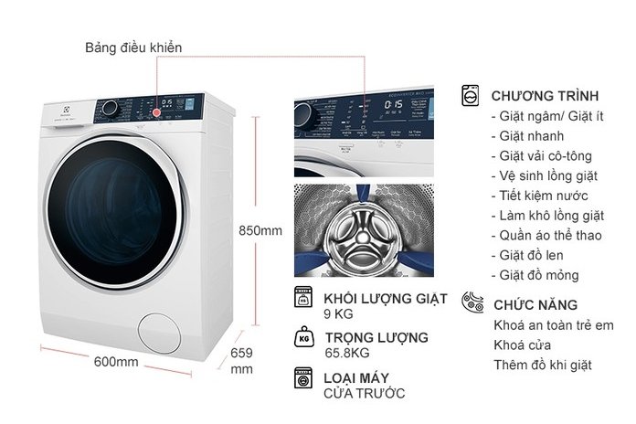 Máy giặt Electrolux Inverter 9 kg EWF9042Q7WB