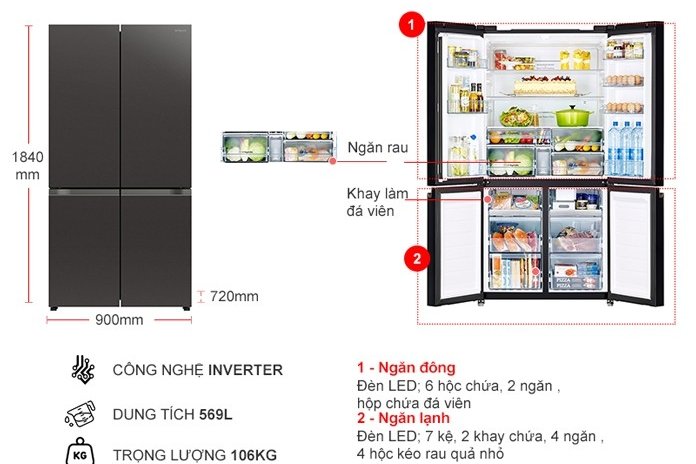 Tủ lạnh Hitachi Inverter 569 lít R-WB640PGV1 GCK