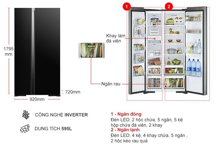 Tủ Lạnh Hitachi Inverter 595 Lít R-S800PGV0 GBK