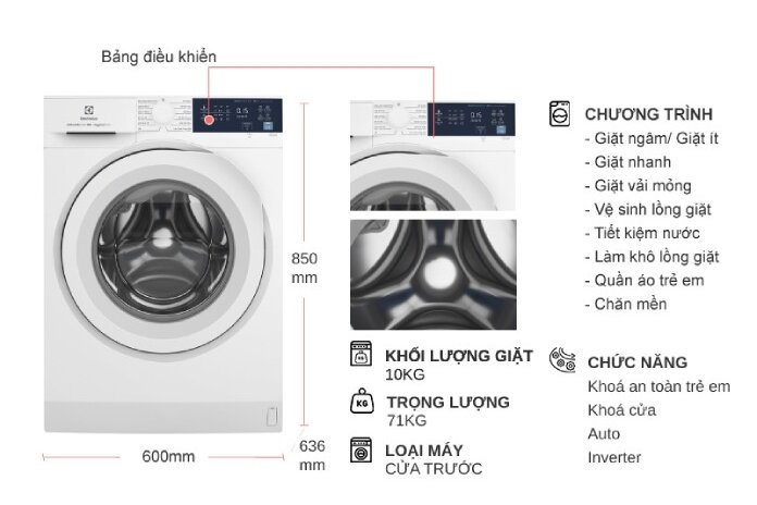 Máy giặt Electrolux Inverter 10 kg EWF1024D3WB