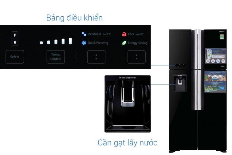 Tủ lạnh 4 cánh Inverter 540 Lít HITACHI R-FW690PGV7X (GBK) (Đen)